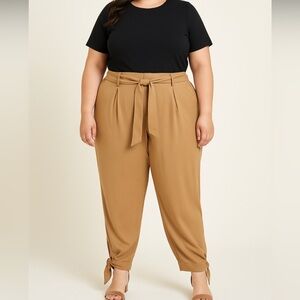 Like an Angel - Chic Tan Tie-Waist Trousers with ankle ties size 3x